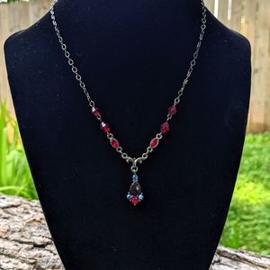 1928 Red and Blue Crystal Drop Necklace